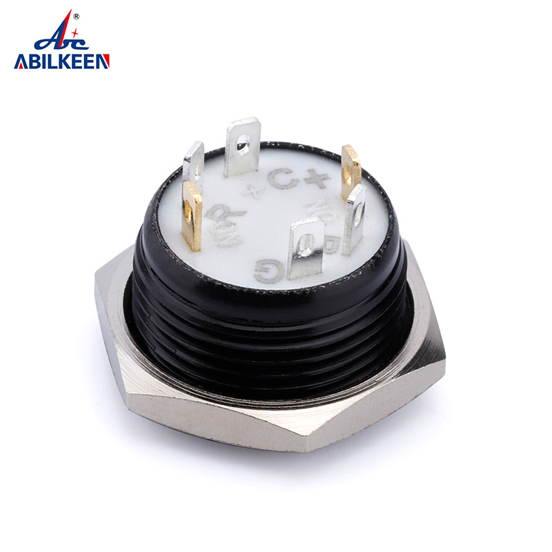 12v 5v 3.3v 3 led illuminated 16mm mini momentary short 13.6mm height black RGB switch metal push button