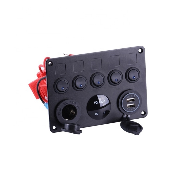 12V Socket With Voltmeter Universal 5 Gang Marine Button Switch Panel Boat USB Micro Waterproof Rv Rocker Switch Panel