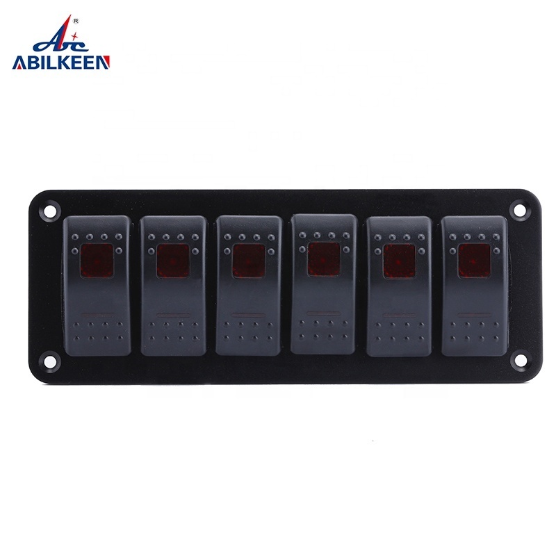 Marine Waterproof Circuit Excellent 6Gang ON OFF Black Housing 12V/24V Lamps Breaker Power Window Control Box Switch Panel