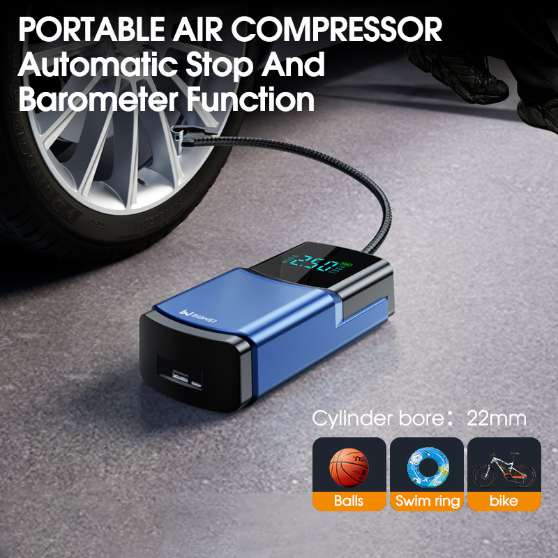 Portable Power Bank Car Battery Jump Starter 12000mAh 1500A Tire Inflator with LCD Screen LED Light USB