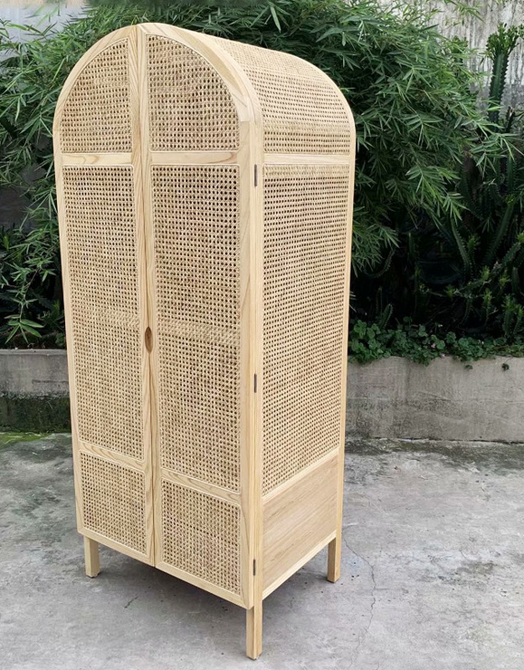 Two door solid wood natural rattan wardrobe