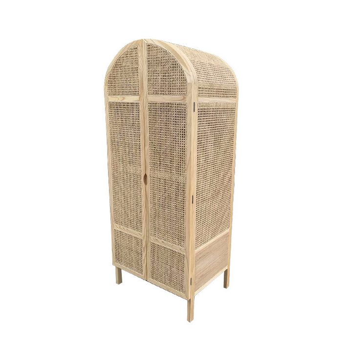 Two door solid wood natural rattan wardrobe