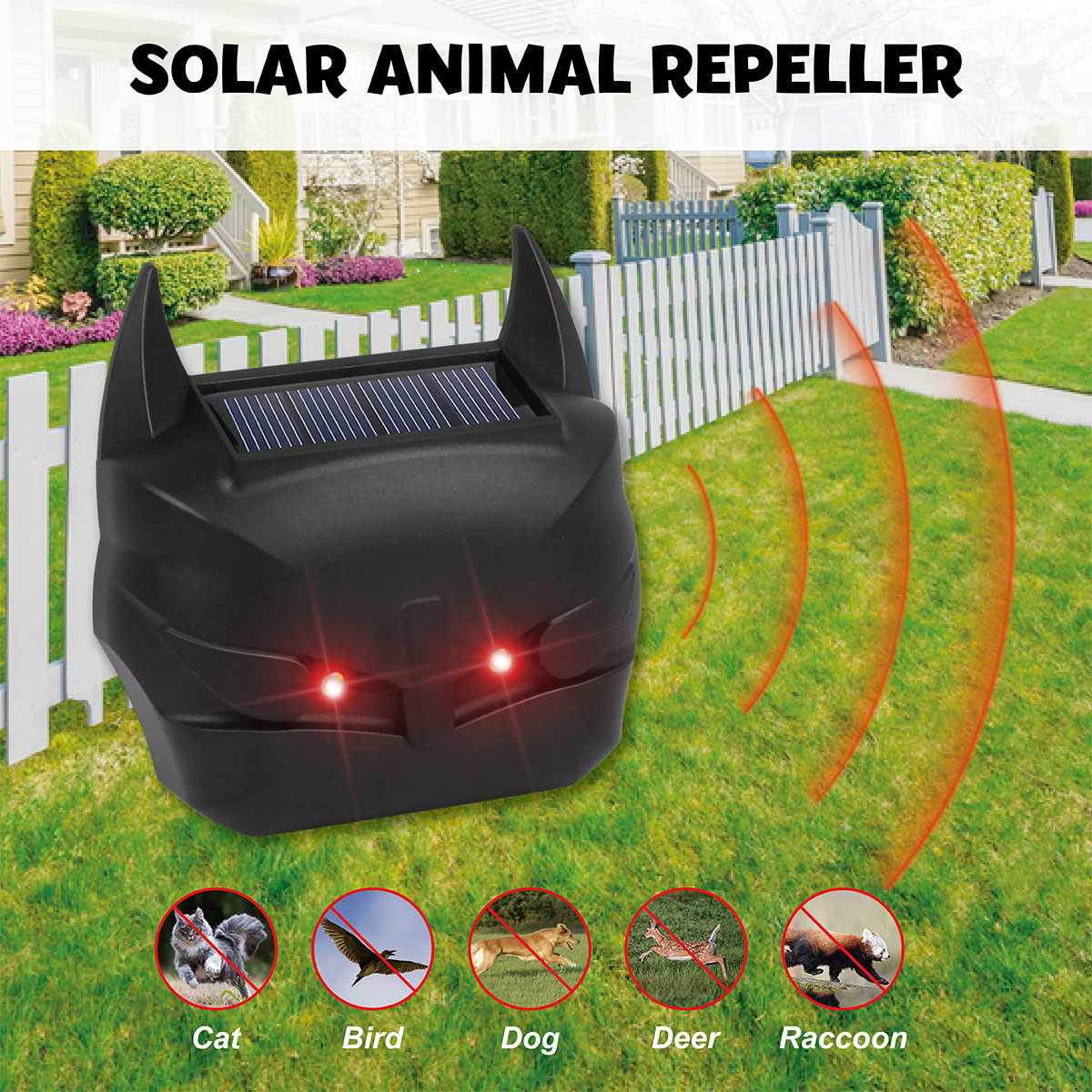 Solar Animal Repeller with Red LED Lights Outdoor Night Guard Animal Predator Repellent for Scares