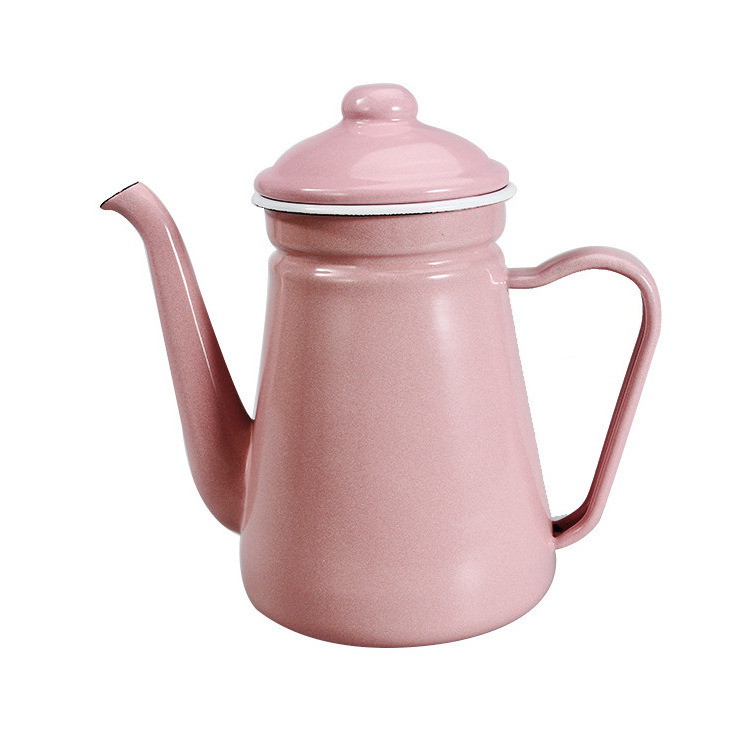 1.2L High- Enamel Coffee Pot Pour over Milk Water Jug Pitcher Barista Teapot for Stove and Induction Cooker Red