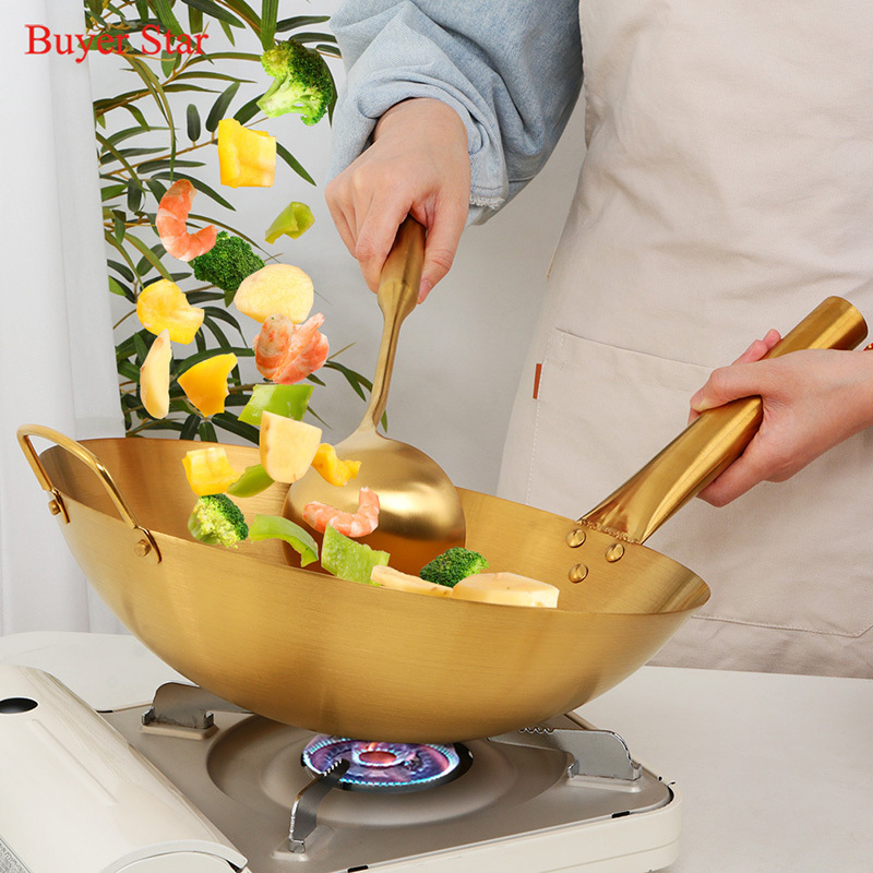 Buyer Star 304 Stainless Steel Wok Pan Non-Stick Stainless Steel Stir Fry Pan With Domed Lid