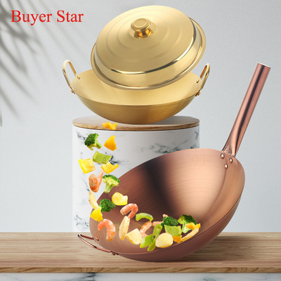 Buyer Star 304 Stainless Steel Wok Pan Non-Stick Stainless Steel Stir Fry Pan With Domed Lid