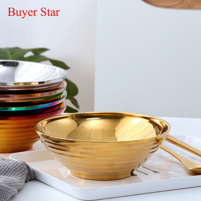 Custom logo Stainless Steel Bowl Japanese Double Wall Noodle Soup Bowls Salad Ramen Bowl