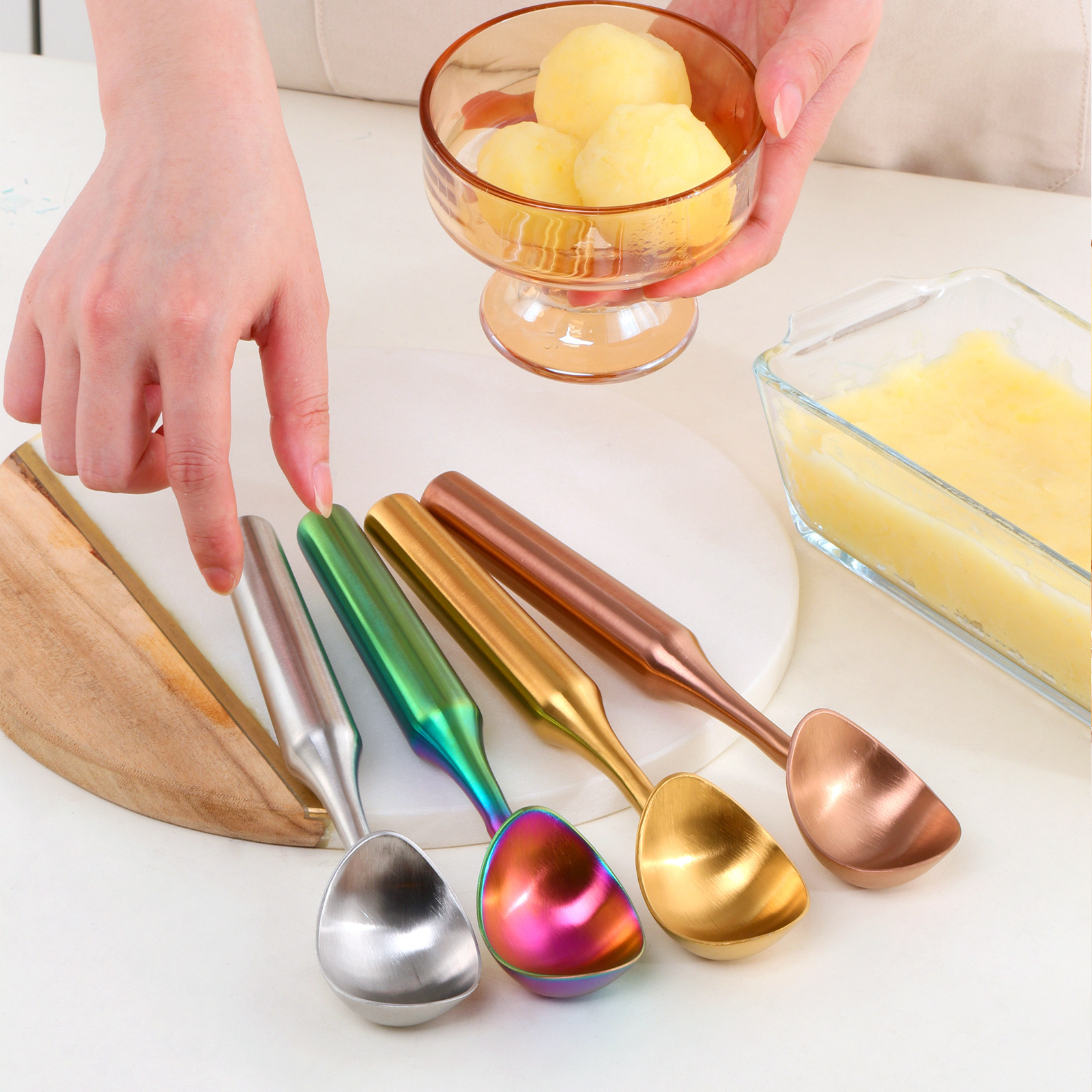 Buyerstar kitchen gadget Stainless Steel Ice Cream Tool Spoon Metal Ice Cream Scooper Dipper Scoop