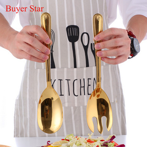 High Quality Stainless Steel 18/10 Cutlery Big Salad Serving Spoon and Fork