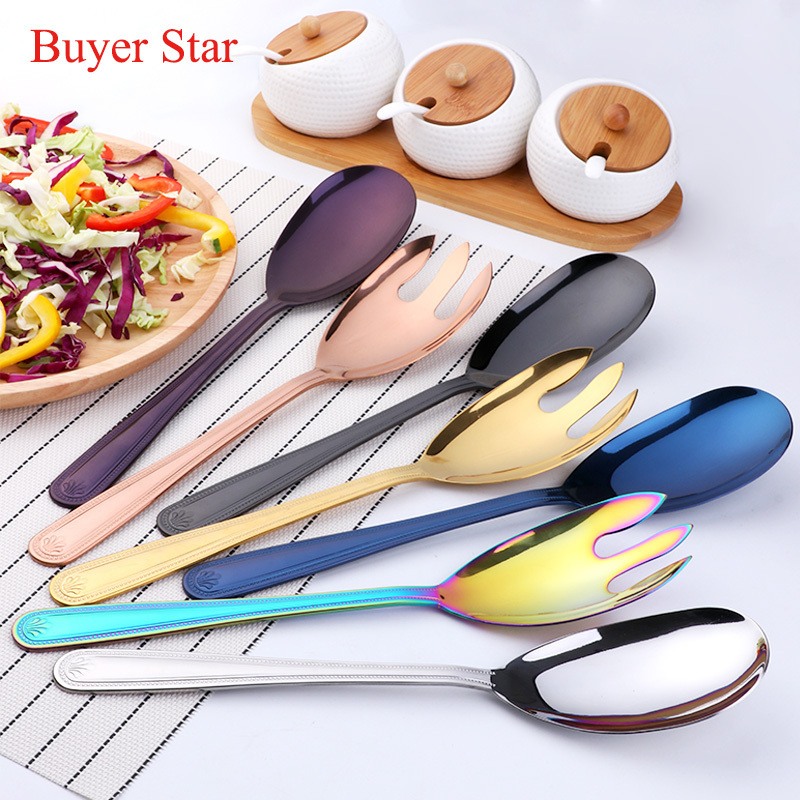 High Quality Stainless Steel 18/10 Cutlery Big Salad Serving Spoon and Fork