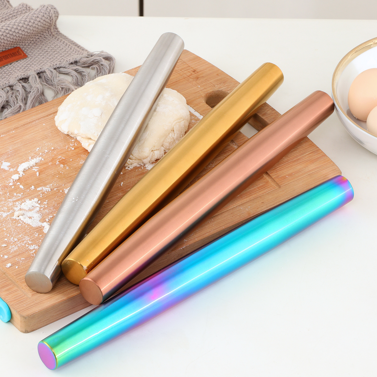 High Quality Non-stick Kitchen Baking Stainless Steel 304 Colored Metal Rolling Pin