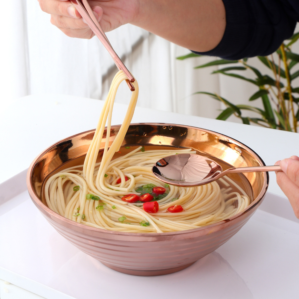 Wholesale custom 18/8 stainless steel Japanese ramen noodle bowl double wall salads Udon bowl