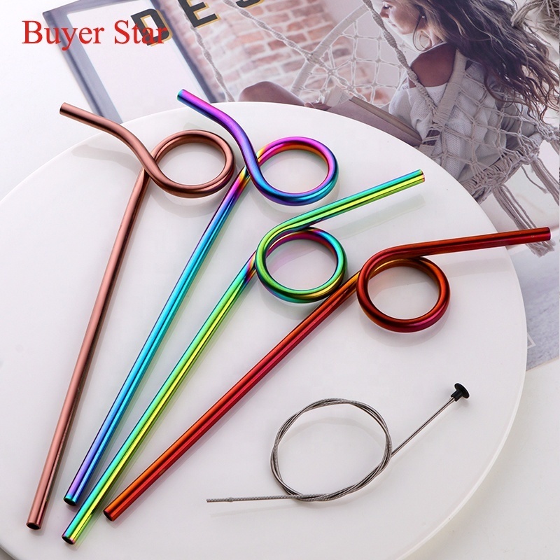 New Design Reusable Colorful Crazy Loop 96 Shape Stainless Steel Custom Fun Metal Straws