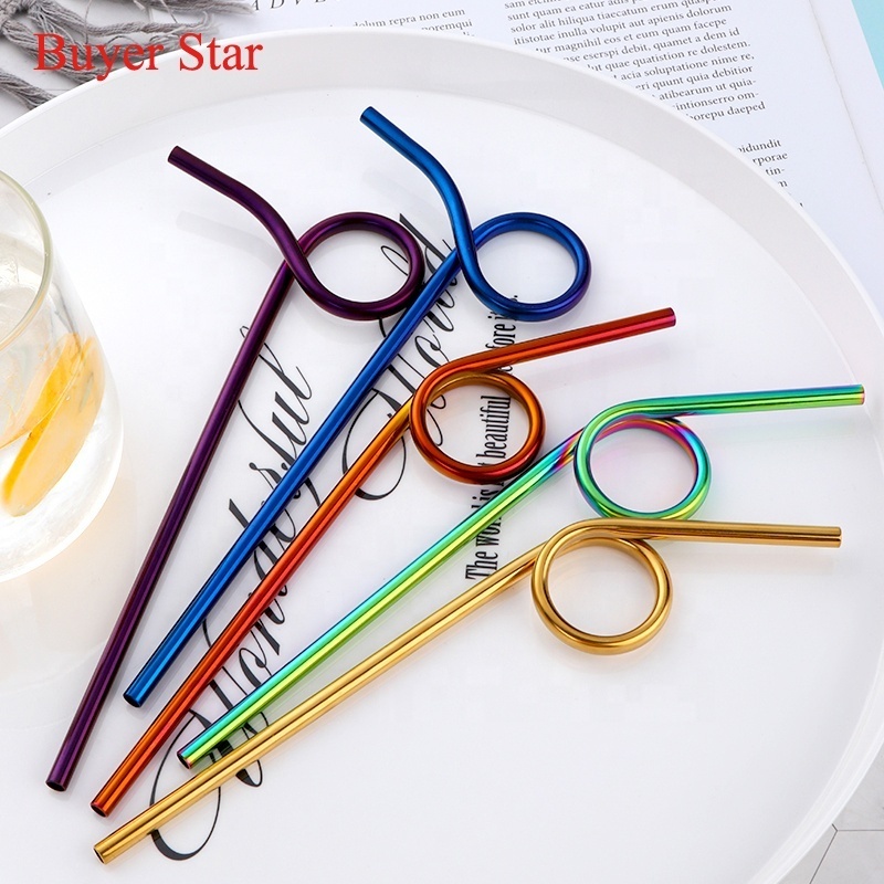 New Design Reusable Colorful Crazy Loop 96 Shape Stainless Steel Custom Fun Metal Straws