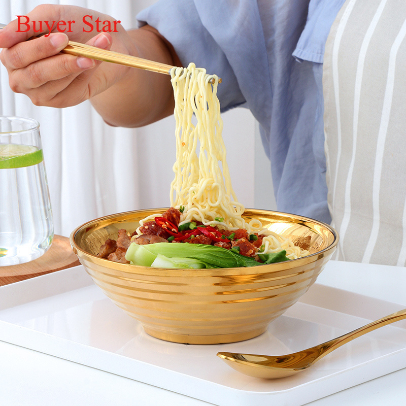 Custom logo Stainless Steel Bowl Japanese Double Wall Noodle Soup Bowls Salad Ramen Bowl