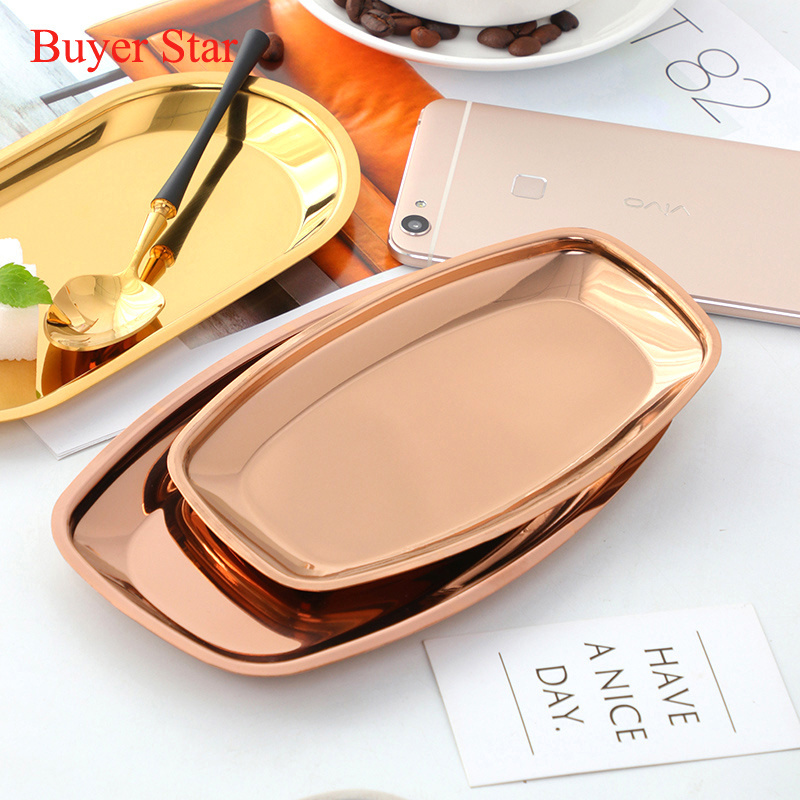 Wholesale High Quality Stainless Steel Dinner Plate Food Gold Serving Tray