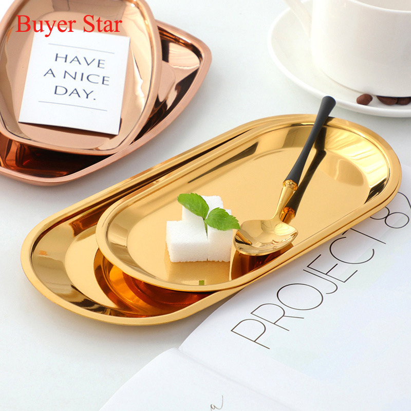 Wholesale High Quality Stainless Steel Dinner Plate Food Gold Serving Tray