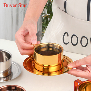 Stainless Steel Coffee Mugs With Handle Elegant Water Milk Tea Mug  saucer Double Wall Mug With Tray