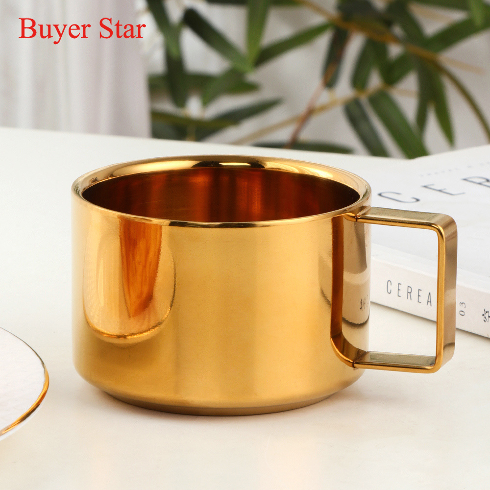 Stainless Steel Coffee Mugs With Handle Elegant Water Milk Tea Mug  saucer Double Wall Mug With Tray