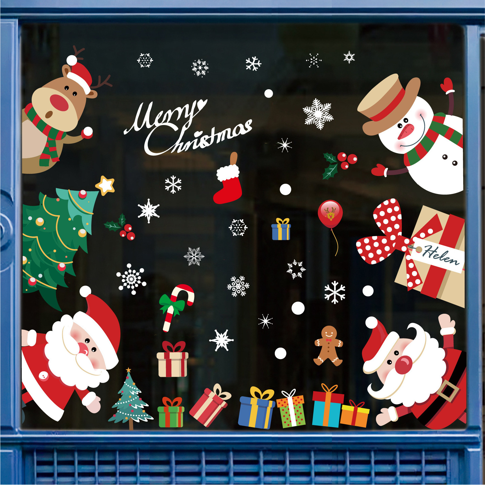 Christmas Clings Windows Static Stickers Wreath Snowflakes Santa Claus Xmas Tree Wall Decals for Party Mirror