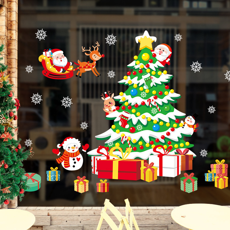 Christmas Tree Stickers Removable Wall Stickers PVC Mural Window Decorations for Glass Shopping Mall Windows