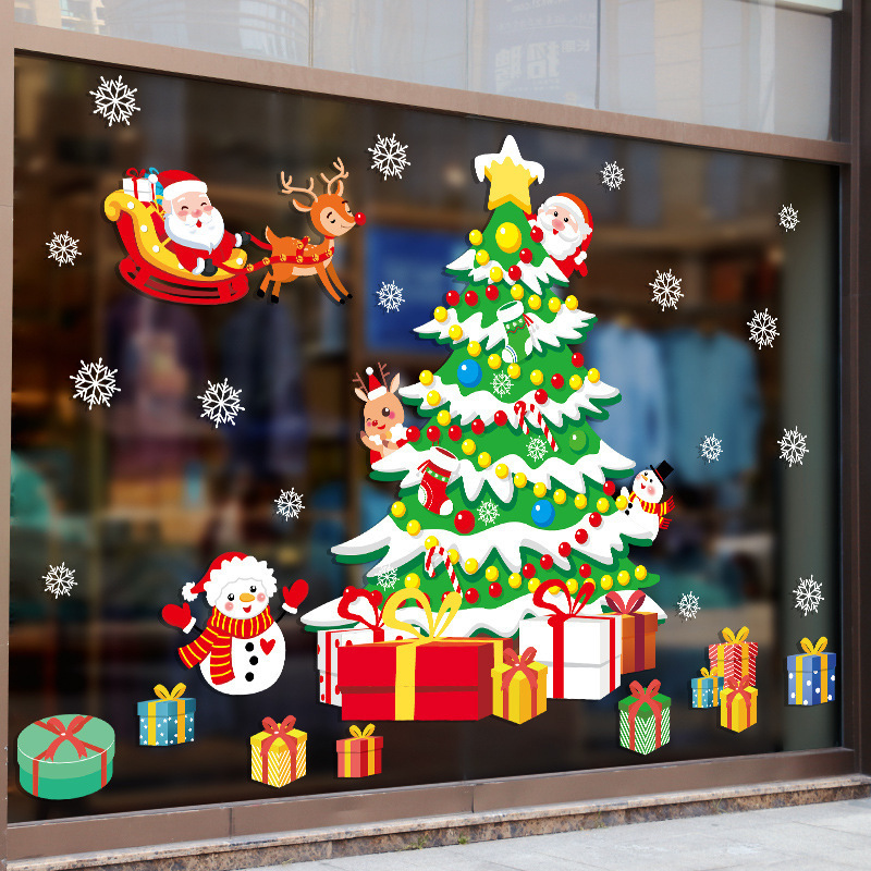 Christmas Tree Stickers Removable Wall Stickers PVC Mural Window Decorations for Glass Shopping Mall Windows