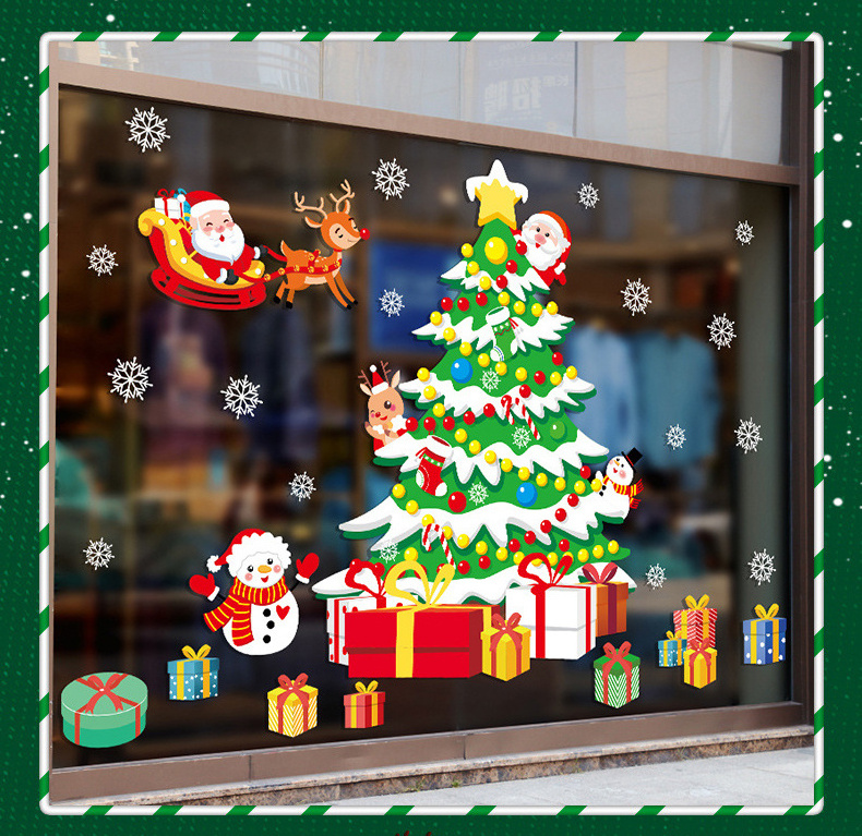 Christmas Tree Stickers Removable Wall Stickers PVC Mural Window Decorations for Glass Shopping Mall Windows