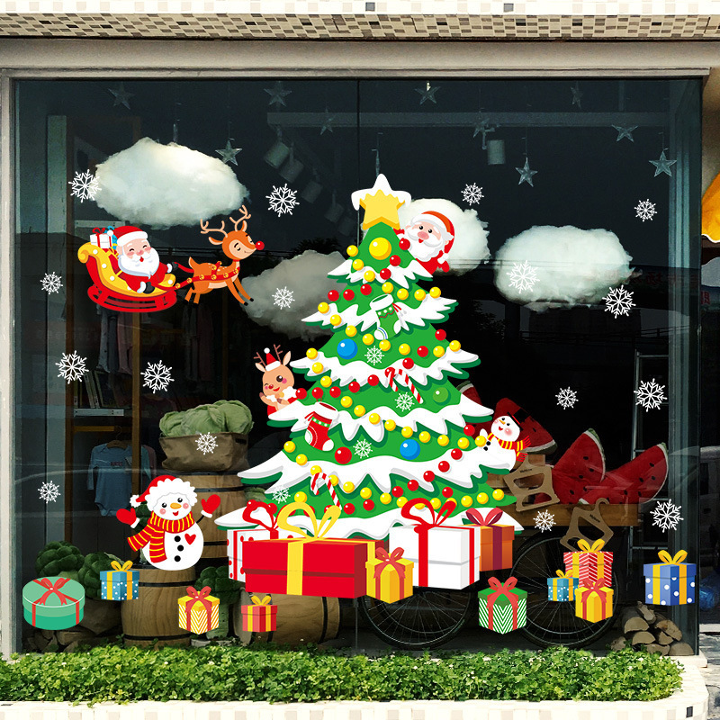 Christmas Tree Stickers Removable Wall Stickers PVC Mural Window Decorations for Glass Shopping Mall Windows