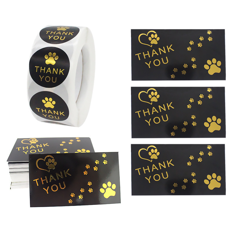 1Inch Round Dog Paw Print Foil Thank You Stickers and Cards Set for Small Business Bags Boxes Greeting Cards 500pcs