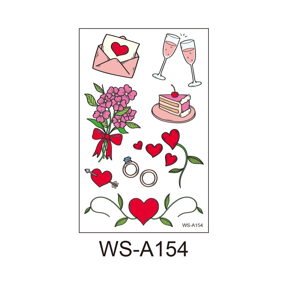 Heart Love Flower Red Lips Fake Tattoo Romantic Waterproof Valentines Tattoo Sticker for Women Men Makeup Body Face