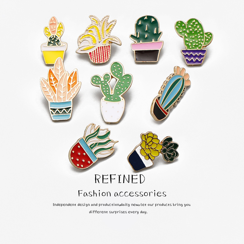 Fashion Cartoon Plant Cactus Brooches Cute Mini Plant Pot Enamel for Women Denim Jackets Lapel Pins Hat Badges