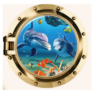 Underwater World Submarine False Window Wall Decoration 3d Wall Stickers Home Decor for Kids Room