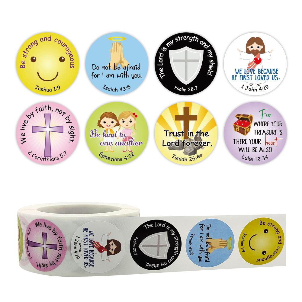 Custom 500pcs/Roll Religion Stickers Labels 1inch Christian Bible Verse Sticker for Kids Cute Toy Stickers