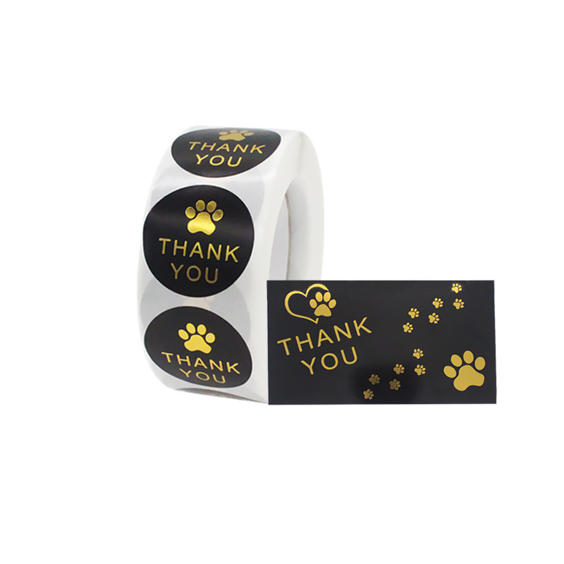 1Inch Round Dog Paw Print Foil Thank You Stickers and Cards Set for Small Business Bags Boxes Greeting Cards 500pcs