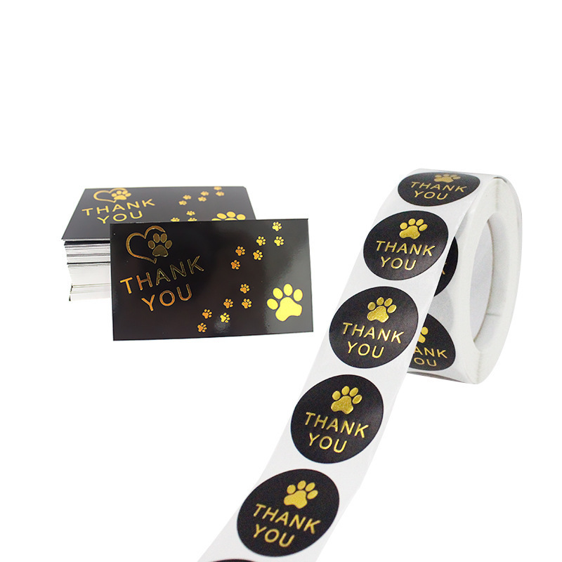 1Inch Round Dog Paw Print Foil Thank You Stickers and Cards Set for Small Business Bags Boxes Greeting Cards 500pcs