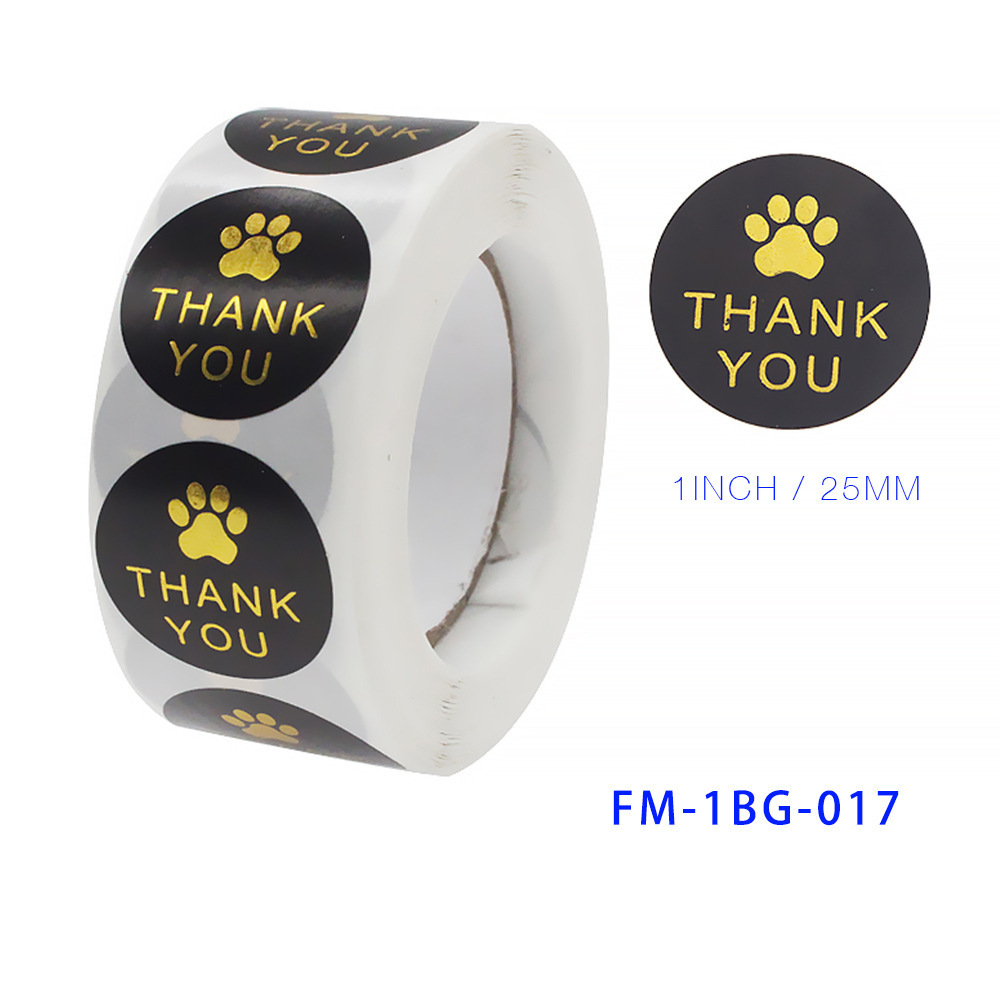 1Inch Round Dog Paw Print Foil Thank You Stickers and Cards Set for Small Business Bags Boxes Greeting Cards 500pcs