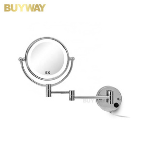 modern custom round Magnifying lighted swing arm adjustable wall mounted shaving mirror