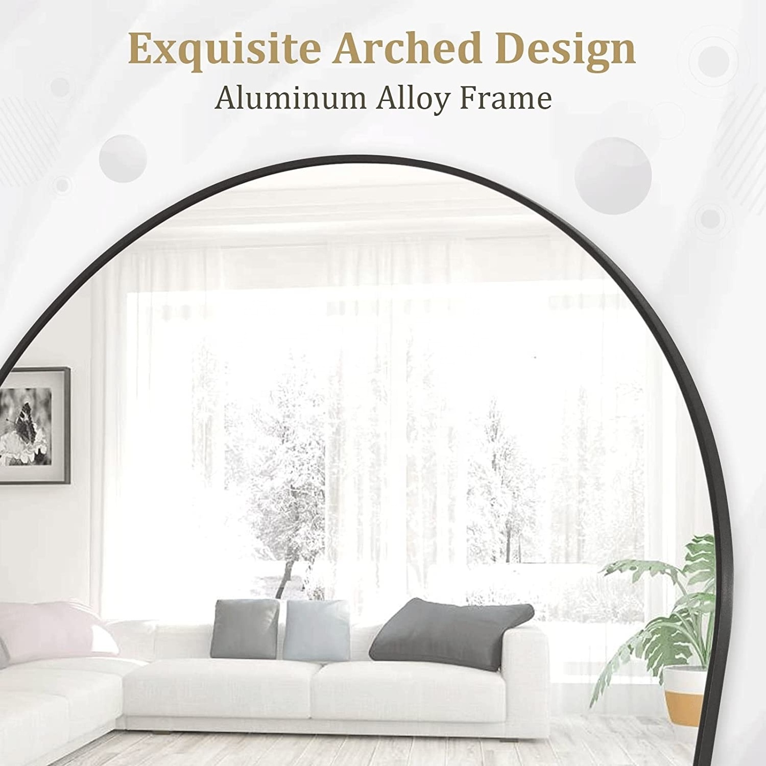 Bathroom Wall Mounted Hanging Mirrors, Arch Full Length Mirror with Stand, Tall Full Body Framed Espejo Miroir for Bedroom