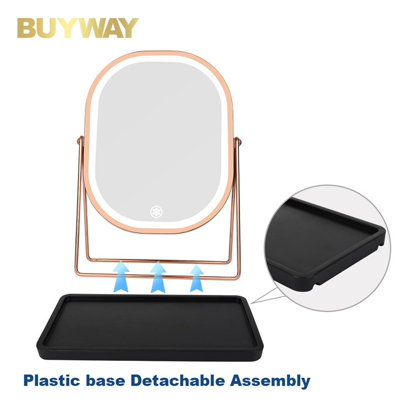 Guangdong Chrome Copper 3 Color Dimming Plastic Storage Base Desktop LED Makeup Mirror