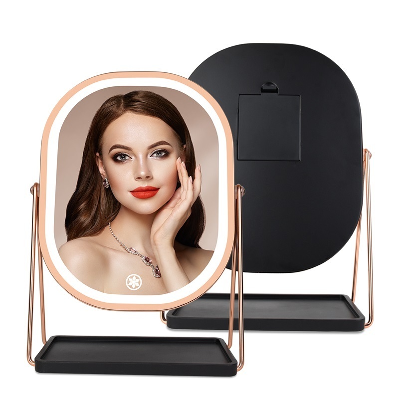 Guangdong Chrome Copper 3 Color Dimming Plastic Storage Base Desktop LED Makeup Mirror