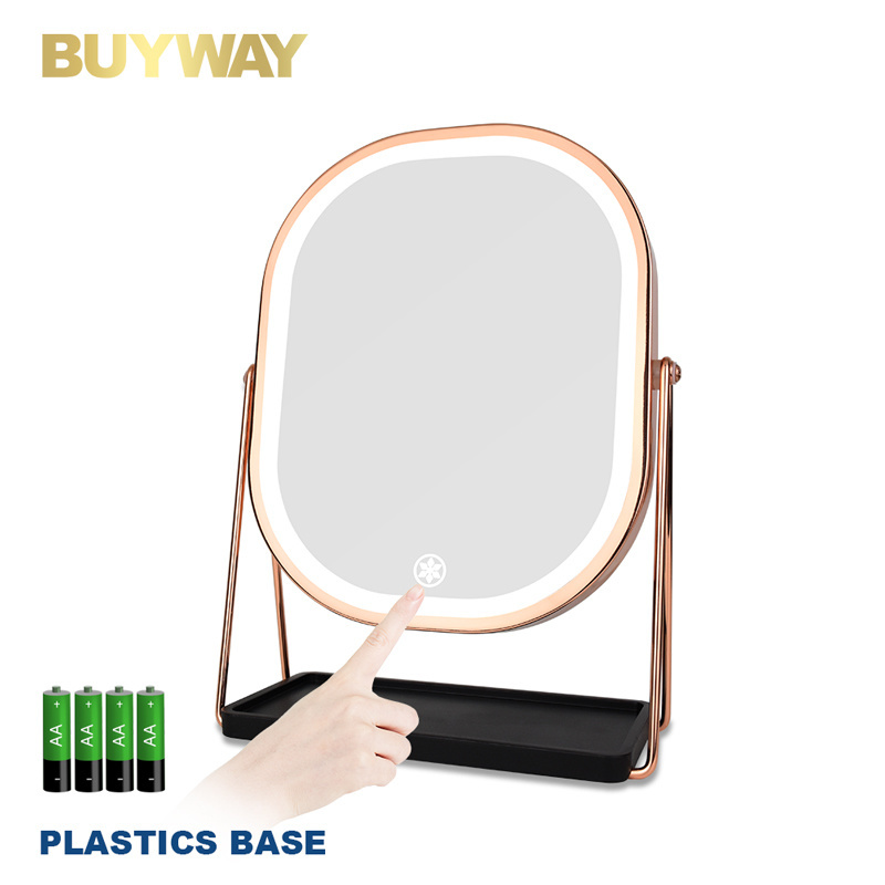 Guangdong Chrome Copper 3 Color Dimming Plastic Storage Base Desktop LED Makeup Mirror