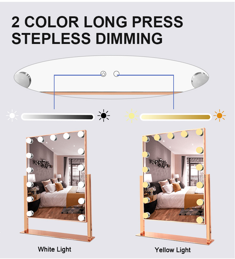 Hollywood Style 15 Light Bulbs Led Lighted Mirror Desktop Vanity Cosmetic Makeup Mirror For Girl