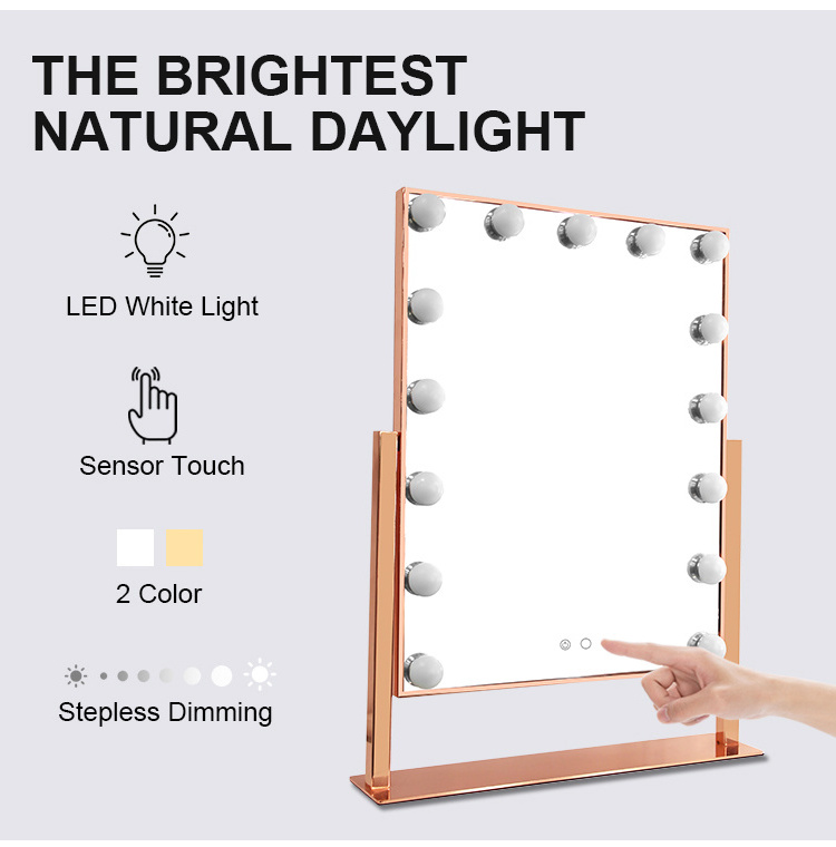 Hollywood Style 15 Light Bulbs Led Lighted Mirror Desktop Vanity Cosmetic Makeup Mirror For Girl