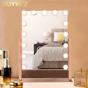 Hollywood Style 15 Light Bulbs Led Lighted Mirror Desktop Vanity Cosmetic Makeup Mirror For Girl