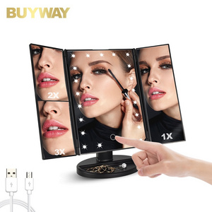 Bulk Custom Led Plastic Frame Trifold Travel Stand Up Vanity Mirrors Personal Makeup Magnifying Mirror