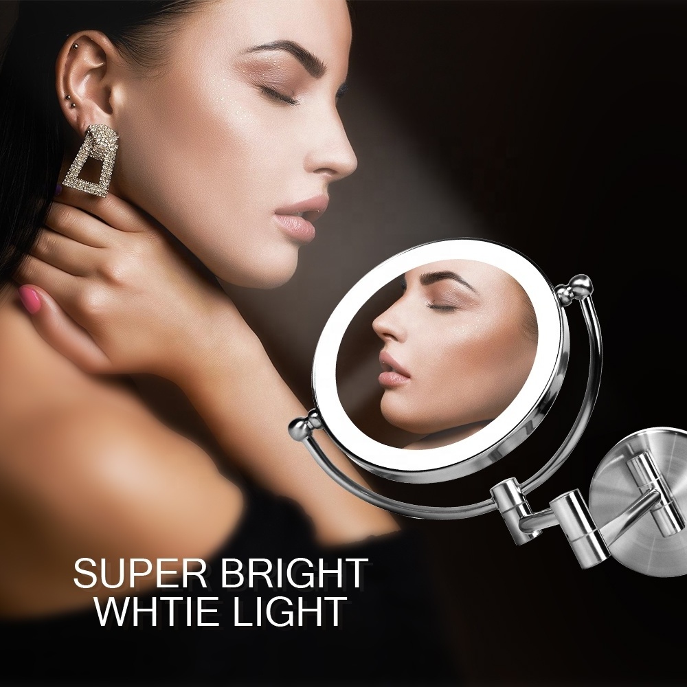 modern custom round Magnifying lighted swing arm adjustable wall mounted shaving mirror