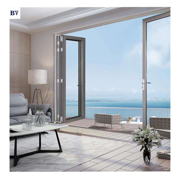 Customized balcony bathroom aluminum alloy folding sliding glass door invisible door