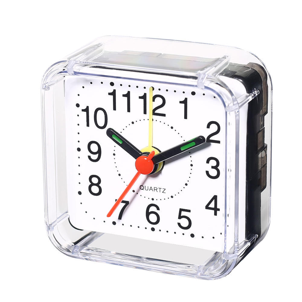 Square Small Bed Alarm Clock Transparent Case Compact Digital Alarm Clock Mini Children Student Desk Table Clock