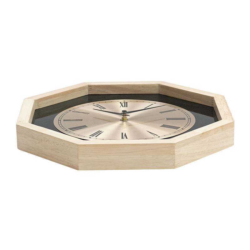 High quality Retro octagonal digital wall clock solid wood acrylic material electronic clock digital pointer wooden clock