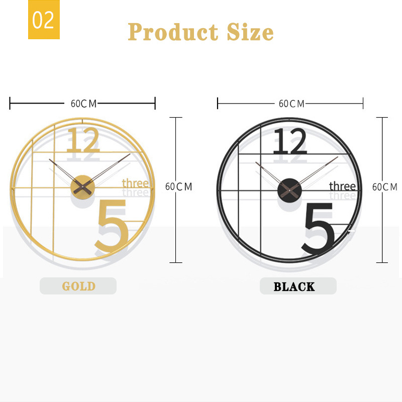 Big Size 60CM 80CM Light Luxury Nordic Style Metal Gold Iron Decor 3D Mounted Wall Clock Living Home Stylish Wall Watch